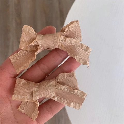 Süße Stoff Schleife Haarspangen Rüschen Entenschnabel Clips Für Damen Mädchen Rosa Champagner Schleife Haar Barrettes Zubehör