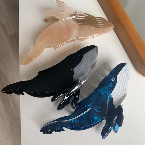 Pince à Cheveux en Acétate Forme de Baleine Créative pour Femmes Motif Marbre Pince Requin Baleine Accessoire de Cheveux Design Animal