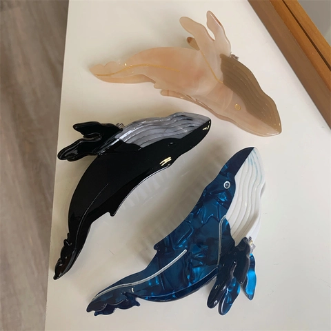 Pince à Cheveux en Acétate Forme de Baleine Créative pour Femmes Motif Marbre Pince Requin Baleine Accessoire de Cheveux Design Animal