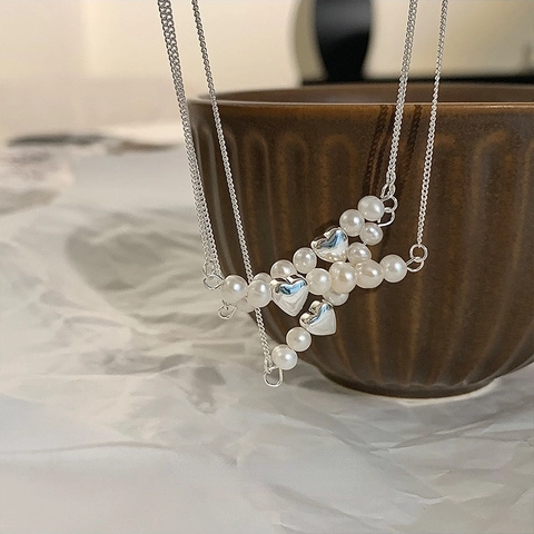 Elegante Collana con Ciondolo a Cuore in Perle d'Acqua Dolce da Donna Choker in Metallo Galvanizzato Gioielli Quotidiani