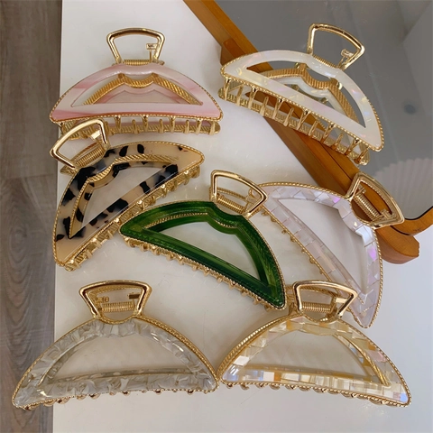Acetat Legierung Haarklammer Geometrische Bogen Muscheltextur Metall Haarklipp Groß Elegant Französisch Haarschmuck Für Damen Langhaar Styling