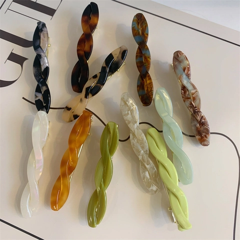 Pinza para el Pelo Vintage de Acetato Coreana con Giro Elegante Mármol Carey Pico de Pato Horquilla de Moda Mujer Diario