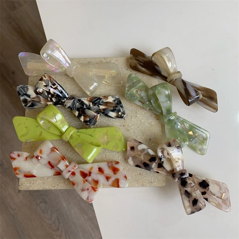 Koreanischer Stil Acetat Schleife Haarklammer Frische Marmor Schildpatt Textur Entenschnabel Clip Handgefertigt Damen Haarschmuck