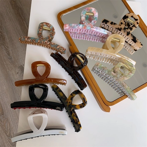 Elegante Acetaat Haarklem Grote Schildpad Marmerpatroon Haarklauw Voor Vrouwen Retro Franse Stijl Haaraccessoires