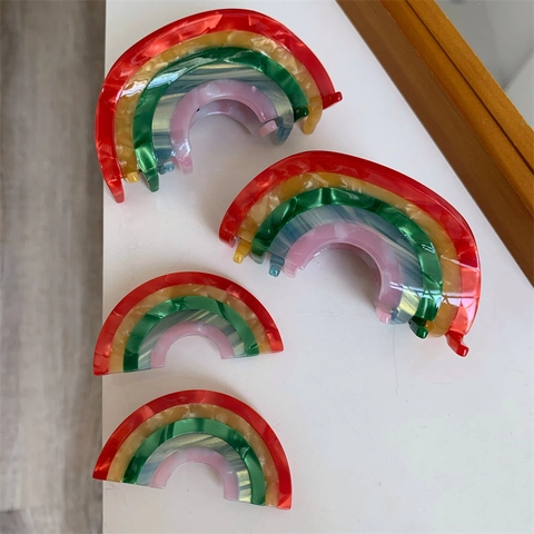 Nieuwe Creatieve Regenboog Acetaat Haarklem En Eendenbek Haarspeld Geometrische Gestreepte Haaraccessoire Voor Dames Dagelijks