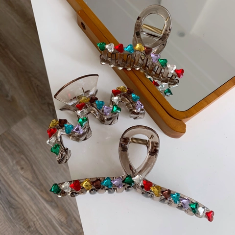 Bunte Herz Strass Acryl Haarkralle Transparent Bernstein Große Haarklammer Für Damen Elegante Mode Haarschmuck