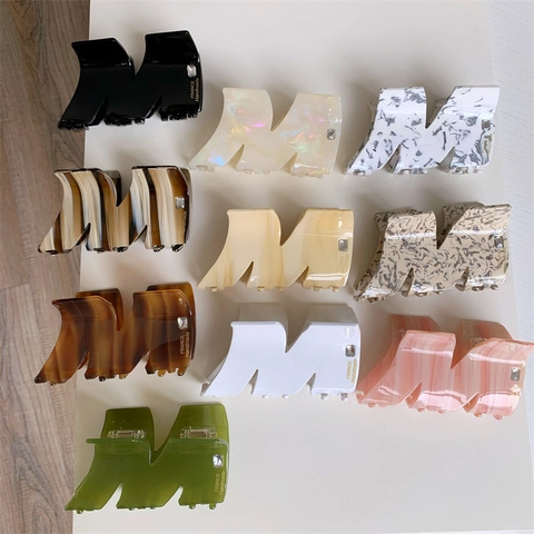 Grande Pinza per Capelli in Acetato Forma a Lettera M con Strass Intarsiati Stile Francese Fatto a Mano Moda Shark Clip Accessori Acconciatura Donna