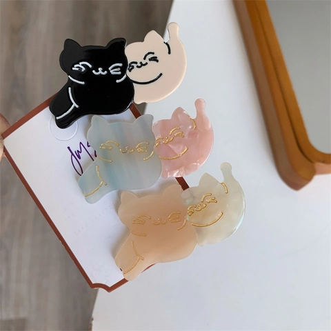 Simpatici Fermagli per Capelli in Acetato a Forma di Gatto Animato Trendy Animal Pattern Clip a Becco d'Anatra per Donna
