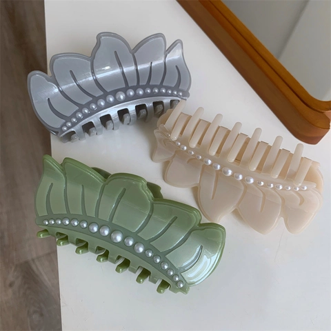 Eleganter Acetat Lotossamenkapsel Haarkralle Clip Mit Künstliche Perlenverzierung Große Rutschfeste Haarklammer Haarschmuck Für Damen Täglich