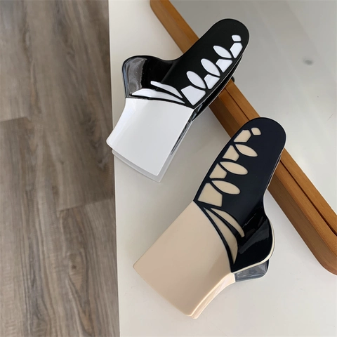 Creatieve Schoenvormige Acetaat Haarklem Voor Dames Zwart Wit Kleurblok Haarspeld Moderne Minimalistische Haaraccessoires