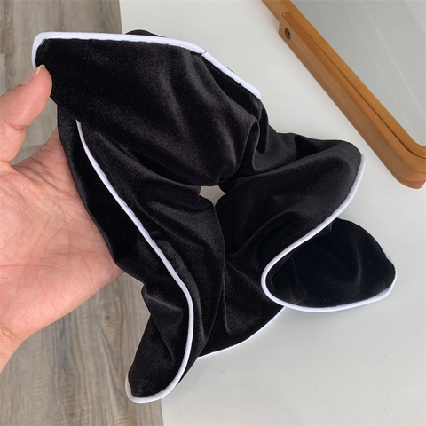 Vintage Velvet Oversized Square Scrunchie Women Hepburn Style French Large Hair Tie Contrast Piping Elegant Hair Accessory