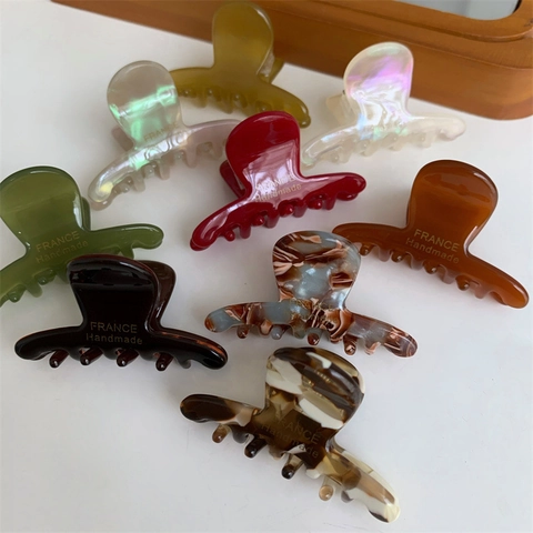 Retro Acetate Mini Hair Claw Clip Vintage Marble Arc Hair Clamp Small Handmade Hair Accessories For Women Daily Styling