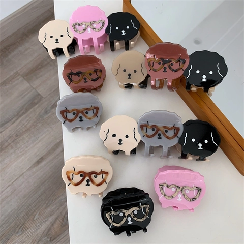 Simpatiche Molle per Capelli in Acetato a Forma di Cane Con Occhiali a Cuore Accessori per Capelli da Donna