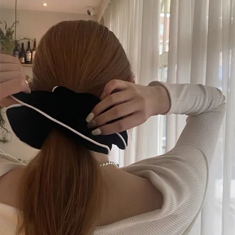 Vintage Velvet Oversized Square Scrunchie Women Hepburn Style French Large Hair Tie Contrast Piping Elegant Hair Accessory