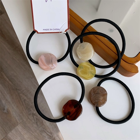 Minimalistisches Geometrisches Ovales Acrylperlen Haargummi Hoch Elastisches Gummiband Marmortextur Harz Haarseil Für Damen Accessoire