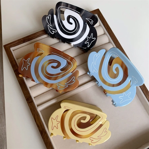 Handgefertigt Acetat Große Haarkralle Kaffee Serie Herz Latte Art Wirbel Muster Shark Clip Schicker Haarschmuck Damen