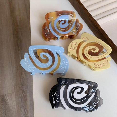 Handgefertigt Acetat Große Haarkralle Kaffee Serie Herz Latte Art Wirbel Muster Shark Clip Schicker Haarschmuck Damen