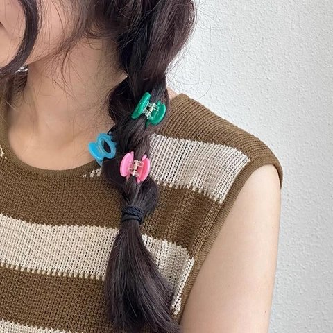 Mini Pinzas De Acetato Para El Pelo Para Mujer Lindas Horquillas Pequeñas Ovaladas Geométricas Color Crema Hechas A Mano