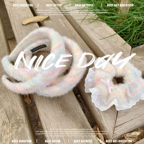 Süßes Plüsch Regenbogen Gestreift Stirnband Für Damen Breites Flauschiges Haarband Handgefertigt Herbst Winter Haarschmuck