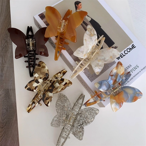 Handmade Acetate Butterfly Hair Claw Clip Vintage French Elegant Marble Texture Hair Clip Shark Clip For Women Daily Accessories