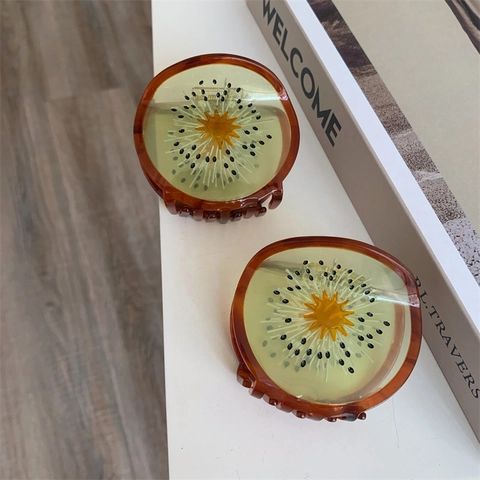 Süße Kreative Transparente Acetat Kiwi Frucht Haarklammer Pastoraler Stil Damen Shark Clip Eleganter Haarschmuck