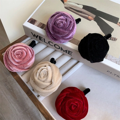 Barrette à Cheveux Rose en Velours Vintage pour Femmes Fait à la Main Fleur Clip Latéral Élégant Accessoires Automne Hiver