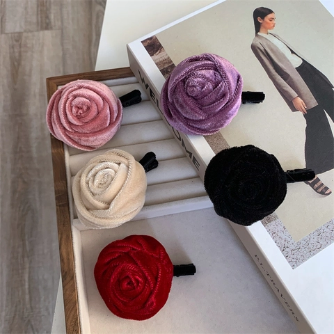 Barrette à Cheveux Rose en Velours Vintage pour Femmes Fait à la Main Fleur Clip Latéral Élégant Accessoires Automne Hiver