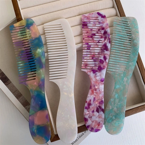 Vintage Acetate Hair Comb Anti Static Marble Tortoise Shell Texture Hairbrush Artistic Retro Hair Accessory For Women Daily Styling