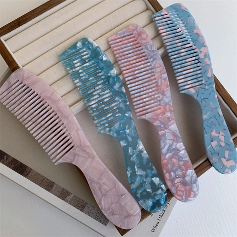 Vintage Acetate Hair Comb Anti Static Marble Tortoise Shell Texture Hairbrush Artistic Retro Hair Accessory For Women Daily Styling