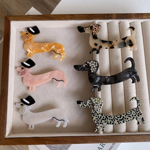 Pince à Cheveux Teckel en Acétate Avec Oreilles en Strass Haut-de-forme Noir Forme d'Animal Doux Accessoires de Coiffure pour Femmes Filles