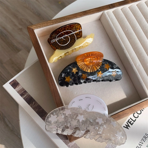 Einzigartige Niche Design Acetat Haarklammer Schnecke Sonne Stern Muster Schildpatt Große Shark Clip Haarschmuck Für Damen
