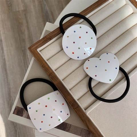 Zoete Koreaanse Stijl Hars Haarelastiekjes Kleurrijke Strass Vierkante Hart Ronde Vorm Geometrische Elastische Haarelastiekjes Mode Voor Vrouwen Meisjes