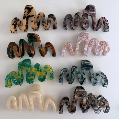 Pinza per Capelli in Acetato Oversize per Donna Vintage Onde Curve Shark Clip Motivo Marmo Leopardo Accessori Capelli