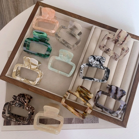 Retro Geometrische Acetat Haarklammer Rechteck Marmor Textur Shark Clip Für Damen Elegante Minimalistische Haarschmuck