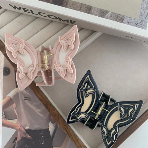 Elegante Pinza de Acetato para el Cabello con Forma de Mariposa para Mujer Textura de Pintura al Óleo Calada Accesorios para el Cabello
