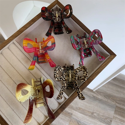 Elegante Molletta per Capelli a Fiocco in Acetato di Cellulosa per Donna Motivo a Quadri Pois Fermaglio per Capelli Accessori