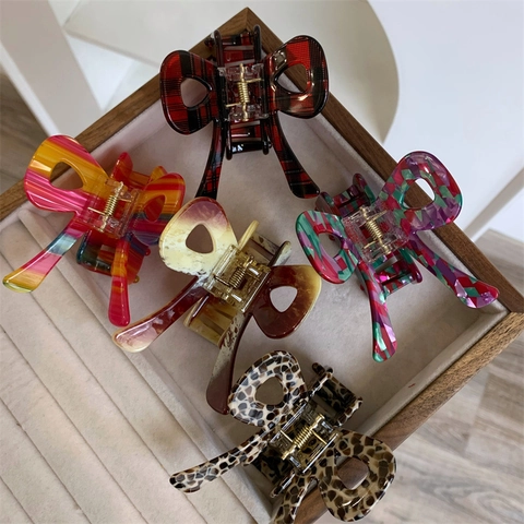 Elegante Molletta per Capelli a Fiocco in Acetato di Cellulosa per Donna Motivo a Quadri Pois Fermaglio per Capelli Accessori