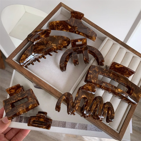 Pinza per Capelli in Acetato Tartarugato Vintage per Donna Clip a Granchio Rettangolare Grande Accessori per Capelli Cioccolato