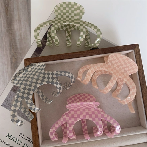 Große Schachbrett Haarkralle Vintage Karo Haarschmuck Retro Gitter Design Kunststoff Haarnadeln Für Damen Tägliches Styling