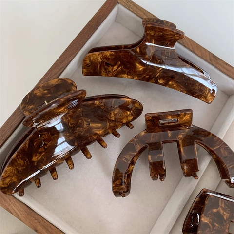 Pinza per Capelli in Acetato Tartarugato Vintage per Donna Clip a Granchio Rettangolare Grande Accessori per Capelli Cioccolato