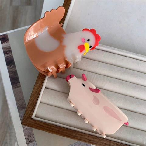 Creatieve Dieren Celluloseacetaat Haarklemmen Schattige Hen Roze Varken Gevormd Antislip Haargrijpers Mode Sieraden