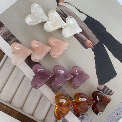 Retro Elegant Triple Heart Resin Hair Clip Acetate Duckbill Side Fringe Clip For Women Daily Fashion Hair Accessories