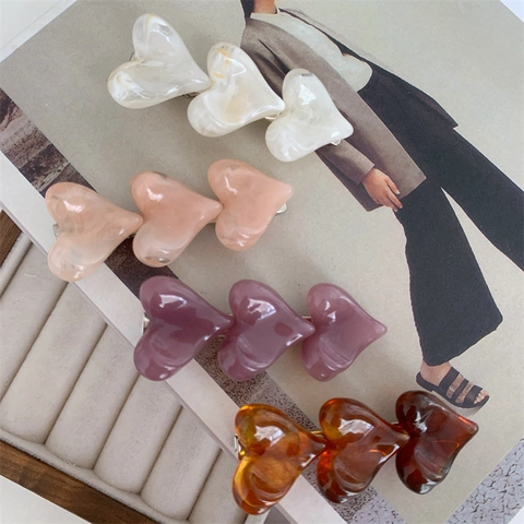 Retro Elegant Triple Heart Resin Hair Clip Acetate Duckbill Side Fringe Clip For Women Daily Fashion Hair Accessories