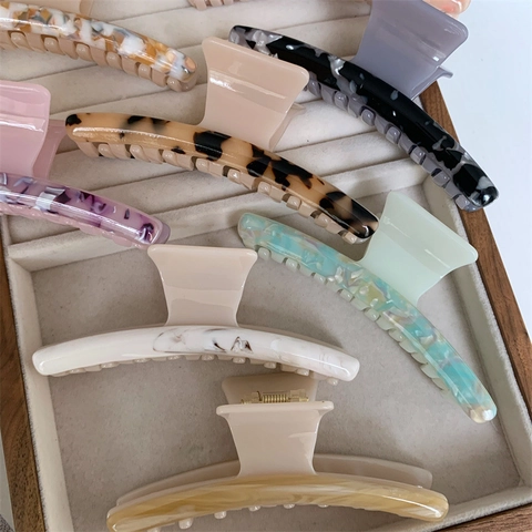 Vintage Acetate Hair Claw Clip Women Elegant Straight Marble Texture Large Shark Clip Minimalist Half Up Styling Accessories