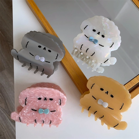 Cartoon Hond Vorm Acetaat Haarklem Met Strass Strik Zoete Puppy Haarklem Voor Vrouwen Meisjes Haaraccessoires