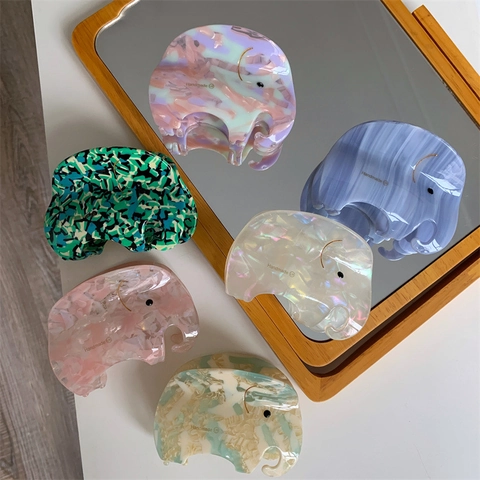 Creative Acetate Elephant Shape Hair Claw Clip For Women Marble Pattern Handmade Niche Design Animal Hair Accessories Shark Clip