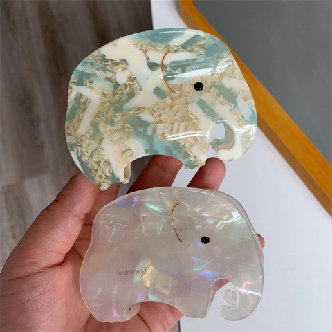 Creative Acetate Elephant Shape Hair Claw Clip For Women Marble Pattern Handmade Niche Design Animal Hair Accessories Shark Clip