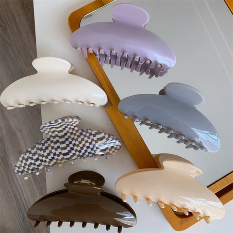 Hochwertige Große Acetat Haarklammer Retro Sycee Form Karomuster Gestreifte Haargreifer Vielseitiges Haarschmuck Für Damen