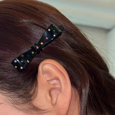 Koreanischer Stil Schleife Acetat Haarklammer Mit Bunten Strass Federclip Süßer Haarschmuck Für Damen Schwarz Weiß