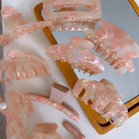 Elegante Pinza per Capelli in Acetato per Donna Motivo Marmo Rosa Chiaro Grandi Fermagli per Capelli Accessori per Capelli